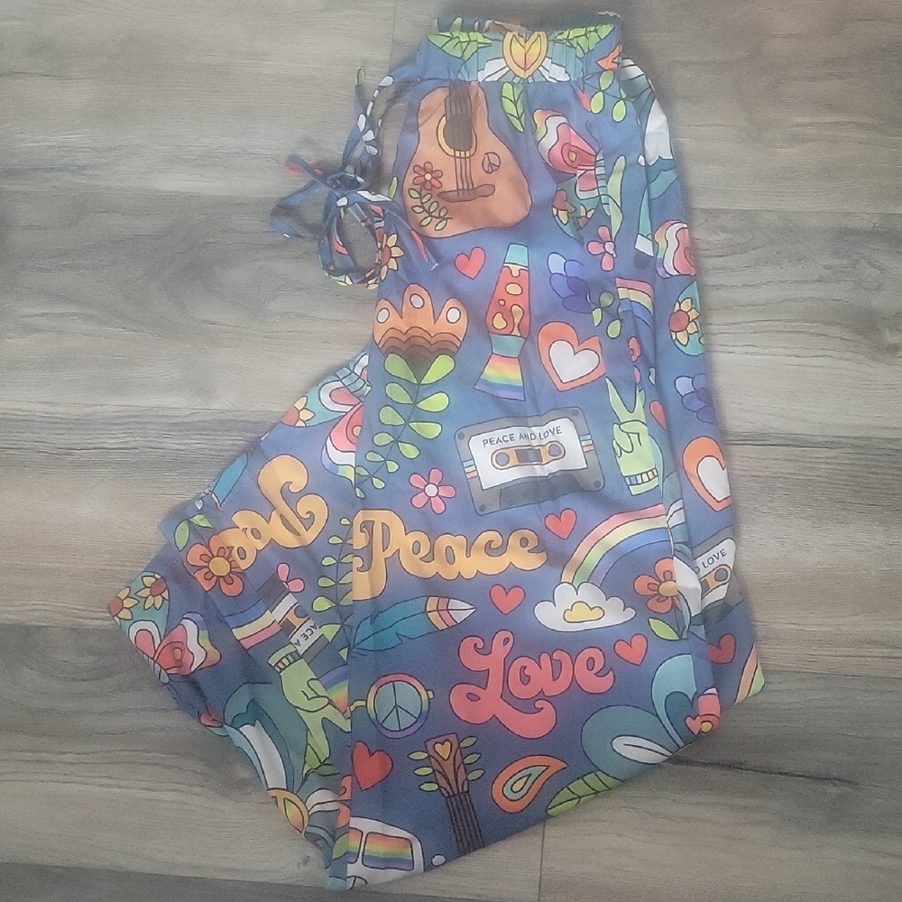Colorful Peace and Love Pajama Pants Size Small NWOT